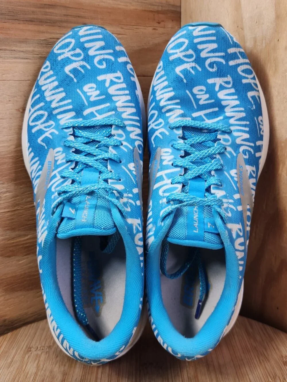 Brooks Launch 7 Womens Blue Running On Hope Brave Like Gabe Shoes Size 8.5